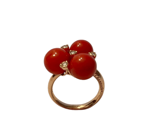 Bague 55 Chantecler Chérie - Bague en or rose 18 carats, diamants et corail 58 Facettes