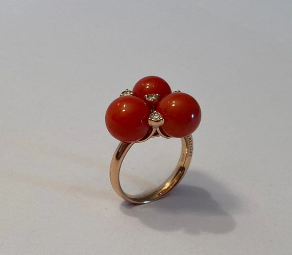 Bague 55 Chantecler Chérie - Bague en or rose 18 carats, diamants et corail 58 Facettes