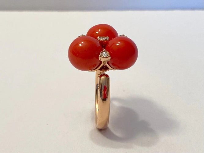 Bague 55 Chantecler Chérie - Bague en or rose 18 carats, diamants et corail 58 Facettes