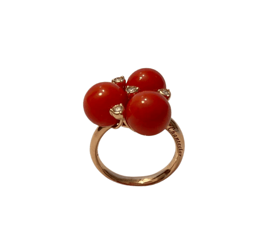 Bague 55 Chantecler Chérie - Bague en or rose 18 carats, diamants et corail 58 Facettes