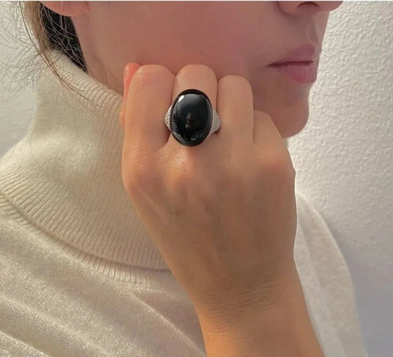 Bague 53 Chantecler Cherie - Bague en or blanc 18 carats, onyx et diamants 58 Facettes