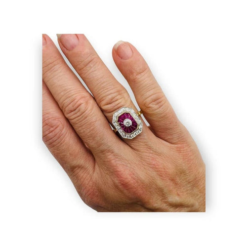Bague 54 Bague de fiançailles - Bague en or jaune 18 carats rubis et diamants 58 Facettes 7598 A