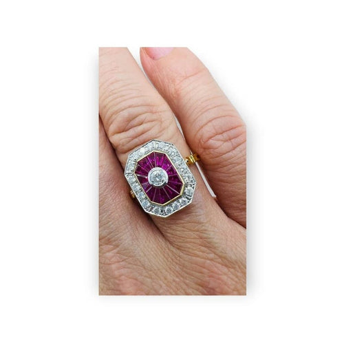 Bague 54 Bague de fiançailles - Bague en or jaune 18 carats rubis et diamants 58 Facettes 7598 A