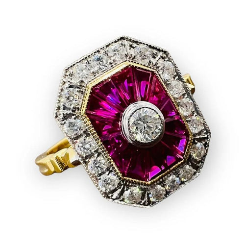 Bague 54 Bague de fiançailles - Bague en or jaune 18 carats rubis et diamants 58 Facettes 7598 A
