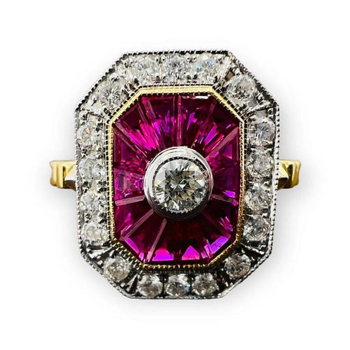 Bague 54 Bague de fiançailles - Bague en or jaune 18 carats rubis et diamants 58 Facettes 7598 A