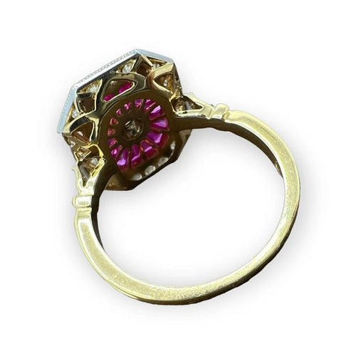 Bague 54 Bague de fiançailles - Bague en or jaune 18 carats rubis et diamants 58 Facettes 7598 A