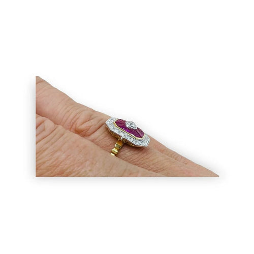 Bague 54 Bague de fiançailles - Bague en or jaune 18 carats rubis et diamants 58 Facettes 7598 A