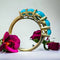 Bague 55 Bague jarretière en or jaune 18 carats turquoises cabochons et diamants 58 Facettes 7739 A