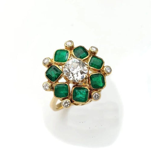 Bague 55 Hellébore - Bague en or jaune 18k diamants et émeraudes, début XXe 58 Facettes 226