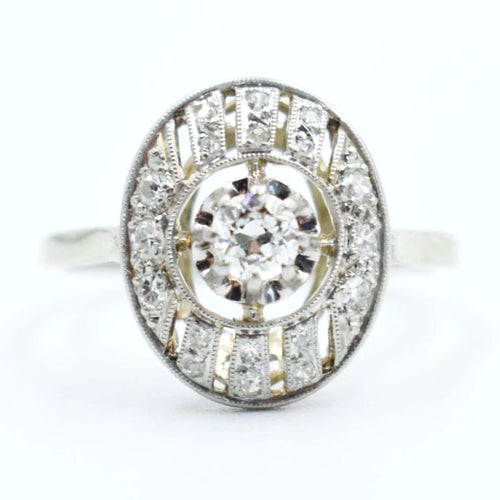Bague 53 Bague Art déco ovale en or 18 carats, platine et diamants 58 Facettes