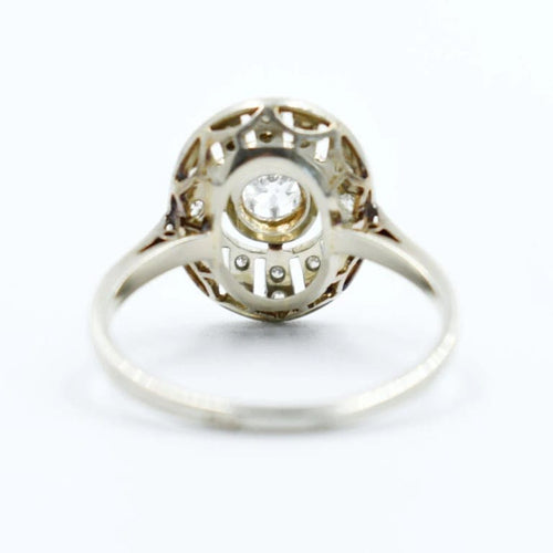 Bague 53 Bague Art déco ovale en or 18 carats, platine et diamants 58 Facettes