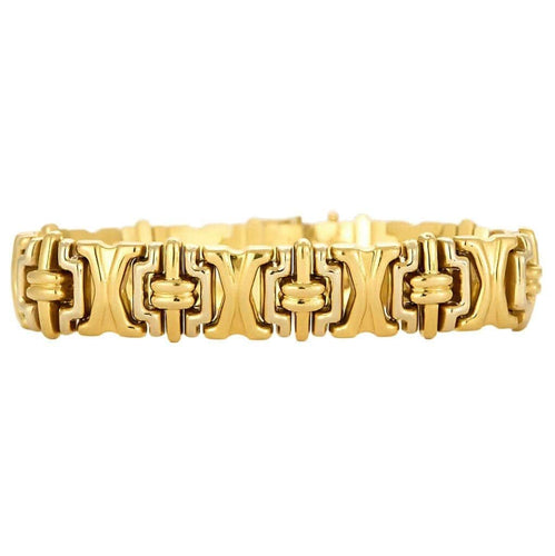 Bracelet Bracelet souple articulé à maillons godronnés en or jaune et or gris 18k 58 Facettes PL07