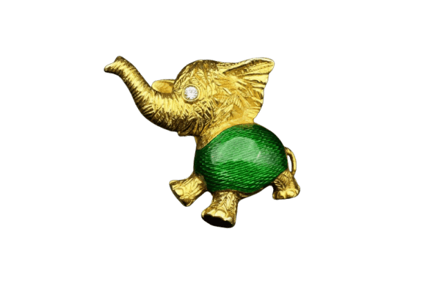 Broche Broche « Dumbo » éléphant en émaux verts et diamant 58 Facettes