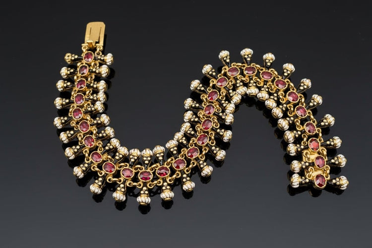 Bracelet Moretti Fiumani Girotondo - Bracelet en or jaune et grenats 58 Facettes