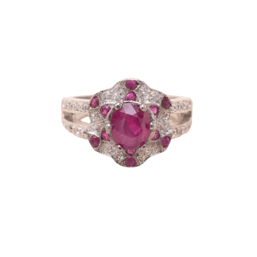 Bague 55 Bague Pompadour en or blanc avec rubis et diamants 58 Facettes 793183
