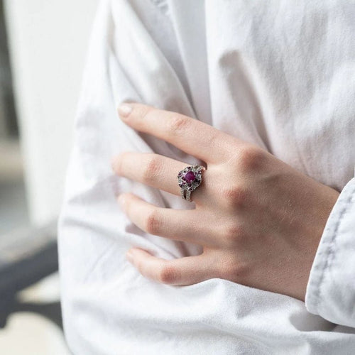 Bague 55 Bague Pompadour en or blanc avec rubis et diamants 58 Facettes 793183