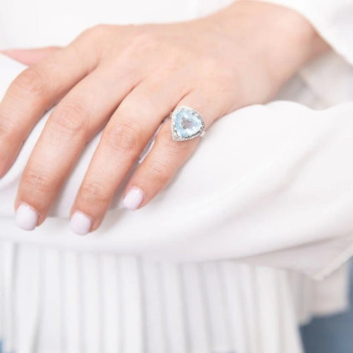 Bague 45.5 Maggy - Bague en or gris avec topaze bleue 3 carats 58 Facettes 793329