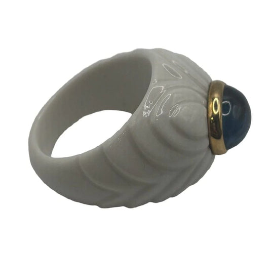 Bague 52 Bulgari Shandra - Bague cabochon topaze bleue en or jaune 18 ct 58 Facettes