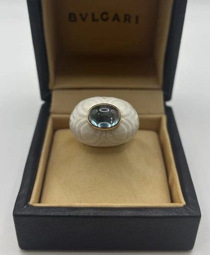 Bague 52 Bulgari Shandra - Bague cabochon topaze bleue en or jaune 18 ct 58 Facettes