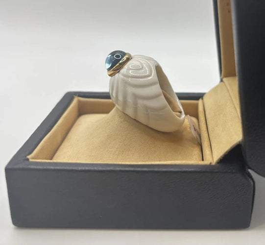 Bague 52 Bulgari Shandra - Bague cabochon topaze bleue en or jaune 18 ct 58 Facettes