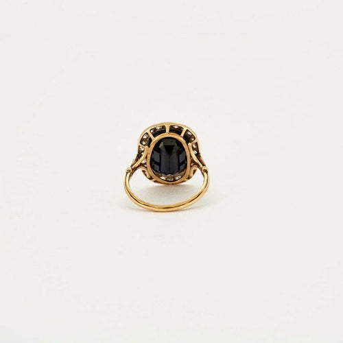 Bague 50.5 Bague ancienne - Bague entourage saphir ovale en or 18 carats et diamants 58 Facettes 1934