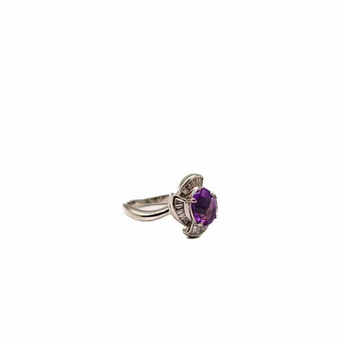 Bague 51.5 Bague en or blanc 18 carats à améthyste cabochon et diamants 58 Facettes 21020148