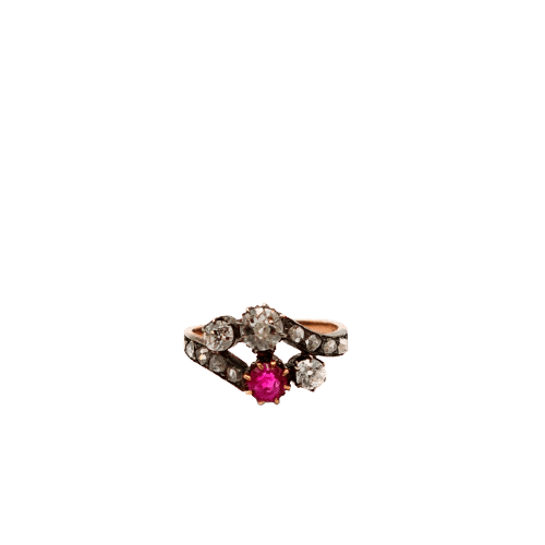 Bague 47 Bague ancienne - Rubis et diamants en or jaune 18 ct et platine 58 Facettes 21008368