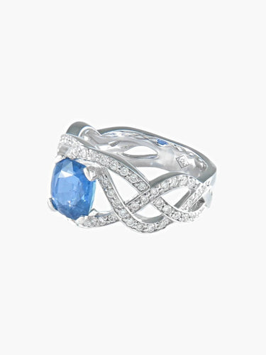 Bague 54 Bague entrelacée en or blanc et saphir 2,65 ct, diamants 58 Facettes 418 50066