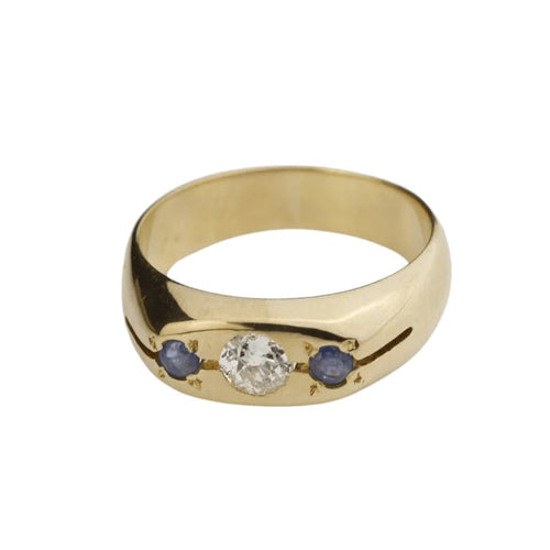 Bague 60 Bague trilogie en or jaune 18 carats, diamant et saphirs 58 Facettes