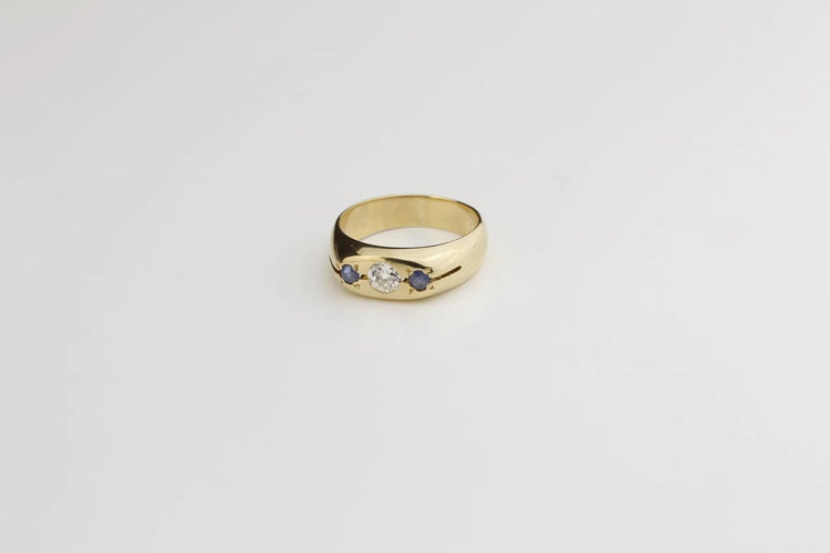 Bague 60 Bague trilogie en or jaune 18 carats, diamant et saphirs 58 Facettes