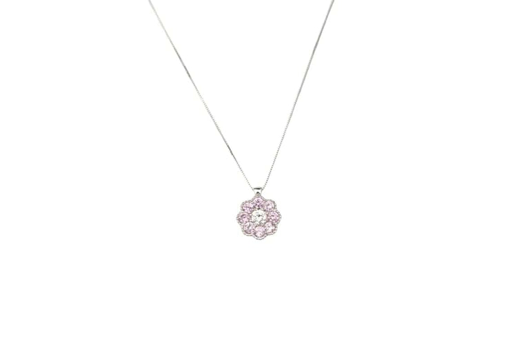 Collier Collier en or blanc 18K - Diamant taille brillant et saphirs roses 58 Facettes
