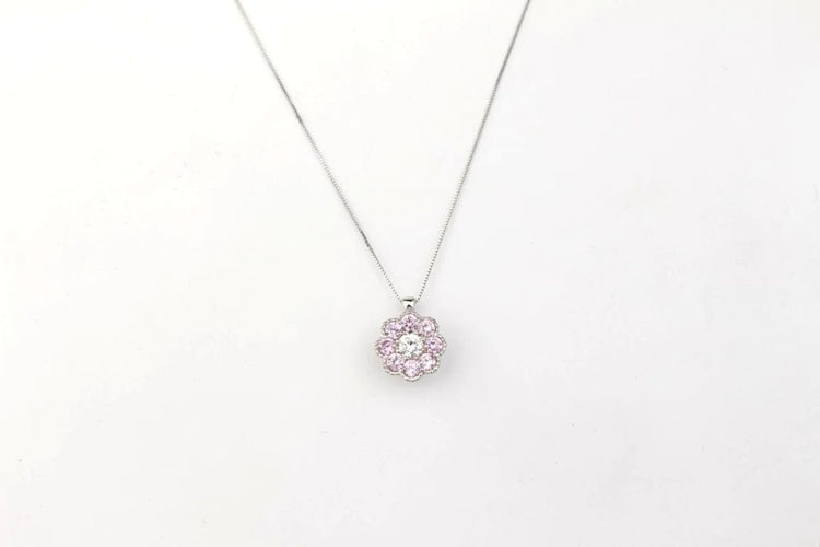 Collier Collier en or blanc 18K - Diamant taille brillant et saphirs roses 58 Facettes