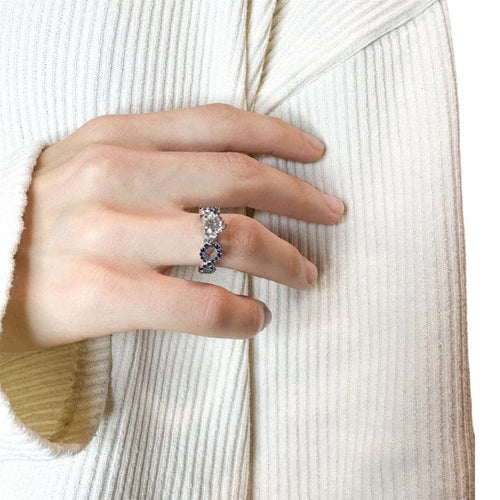 Bague 54 Trio d'Infinité - Bague interchangeable en or blanc avec diamants, rubis et saphirs 58 Facettes