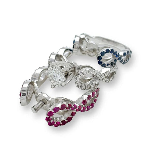 Bague 54 Trio d'Infinité - Bague interchangeable en or blanc avec diamants, rubis et saphirs 58 Facettes