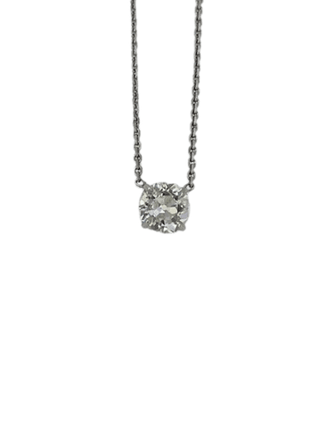 Collier Collier solitaire en or gris et diamant taille ancienne 1,90 carat 58 Facettes