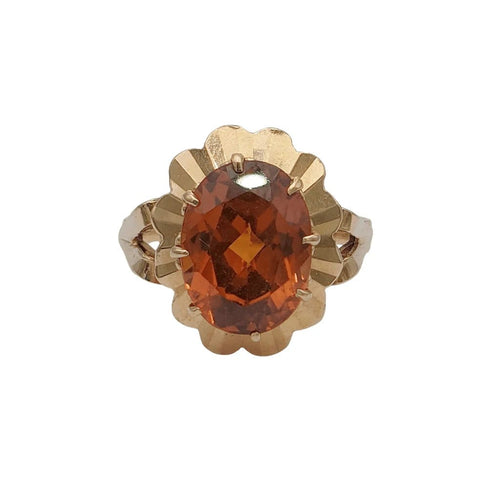Bague 54 Bague rétro des années 50 en or 18K et saphir orange 58 Facettes