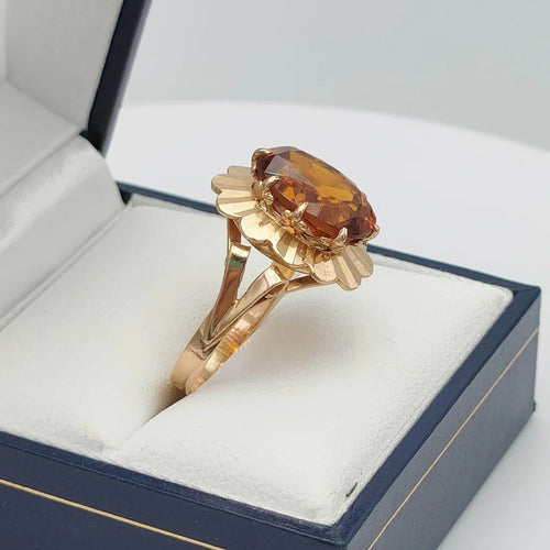 Bague 54 Bague rétro des années 50 en or 18K et saphir orange 58 Facettes