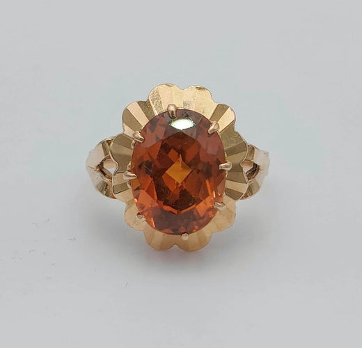 Bague 54 Bague rétro des années 50 en or 18K et saphir orange 58 Facettes