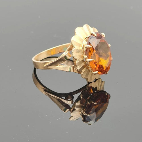 Bague 54 Bague rétro des années 50 en or 18K et saphir orange 58 Facettes