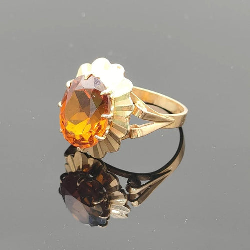 Bague 54 Bague rétro des années 50 en or 18K et saphir orange 58 Facettes