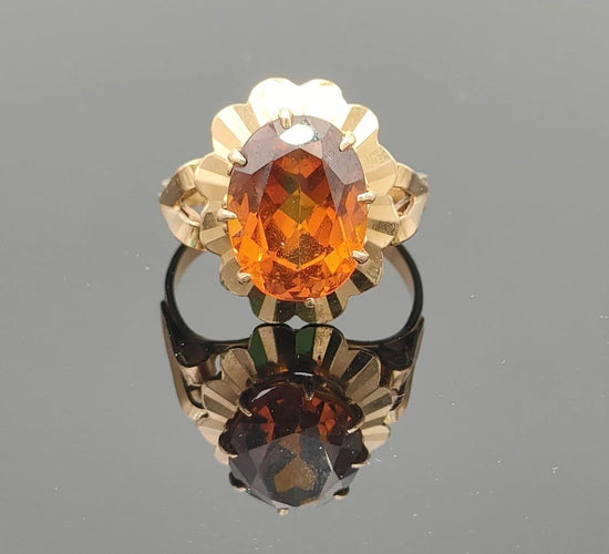 Bague 54 Bague rétro des années 50 en or 18K et saphir orange 58 Facettes