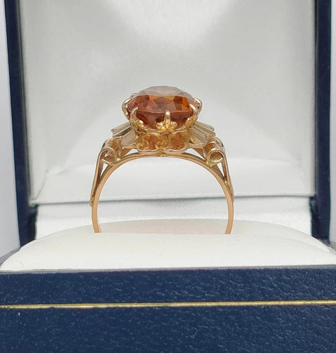 Bague 54 Bague rétro des années 50 en or 18K et saphir orange 58 Facettes