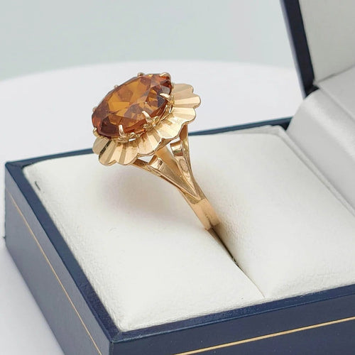 Bague 54 Bague rétro des années 50 en or 18K et saphir orange 58 Facettes