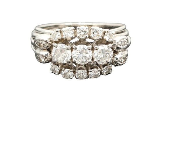 Bague 57 Carl Bucherer - Bague vintage imposante en or gris 18K et diamants 58 Facettes