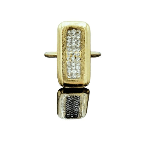 Bague 50 Bague panneau rectangulaire en or jaune 18K et diamants 58 Facettes