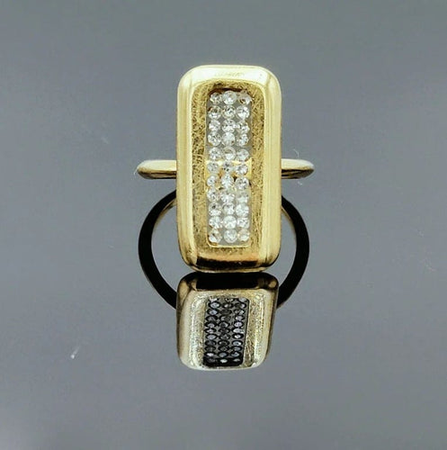 Bague 50 Bague panneau rectangulaire en or jaune 18K et diamants 58 Facettes