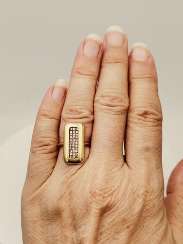 Bague 50 Bague panneau rectangulaire en or jaune 18K et diamants 58 Facettes