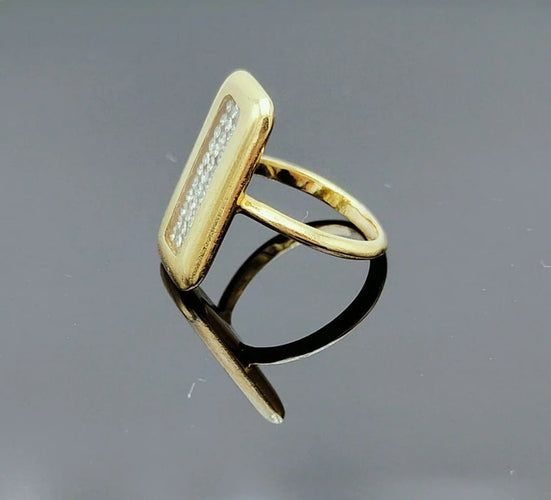 Bague 50 Bague panneau rectangulaire en or jaune 18K et diamants 58 Facettes