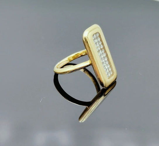 Bague 50 Bague panneau rectangulaire en or jaune 18K et diamants 58 Facettes