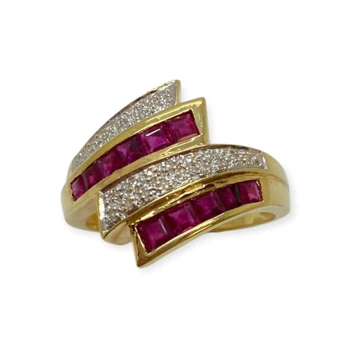 Bague 64 Bague rubis et diamants en or blanc et or jaune 750 58 Facettes 330091920